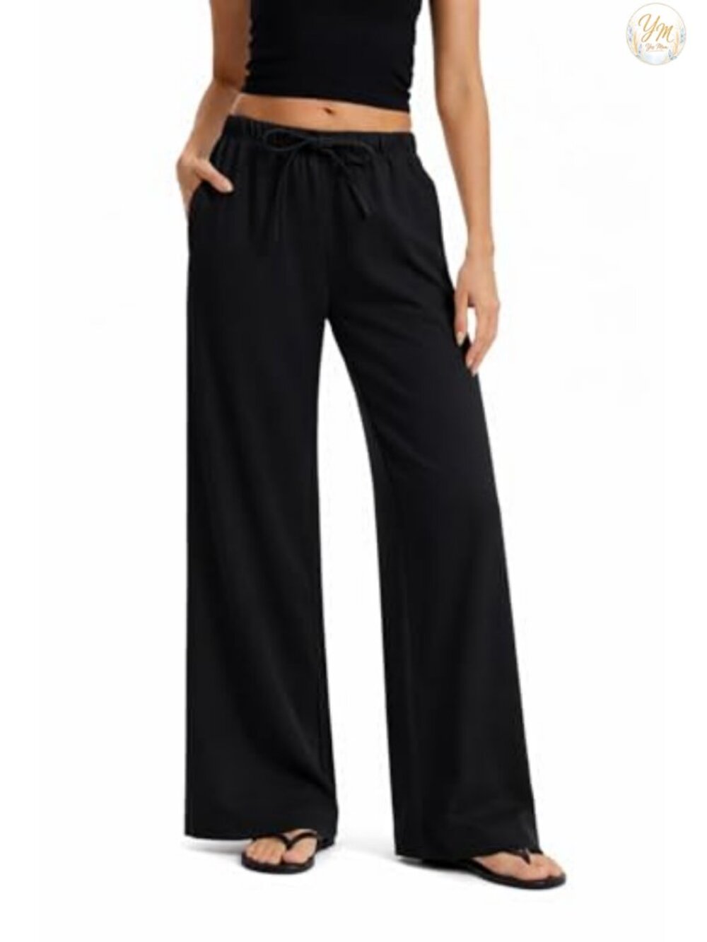 Women's Wide Leg Crepe Pants High Rise Drawstring Palazzo 100% Polyester